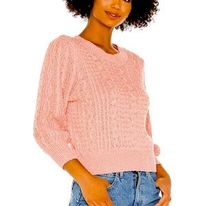 Free People Villa Cable Pullover Sweater in Blush (Small)
